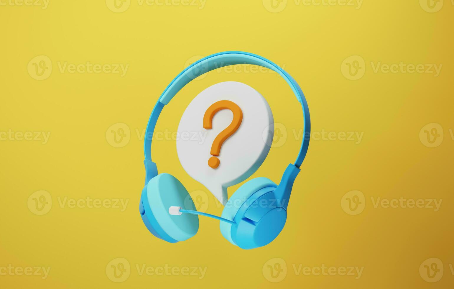 Headphones with microphone with speech bubble chat icon yellow background. . 3d rendering,3d illustration photo