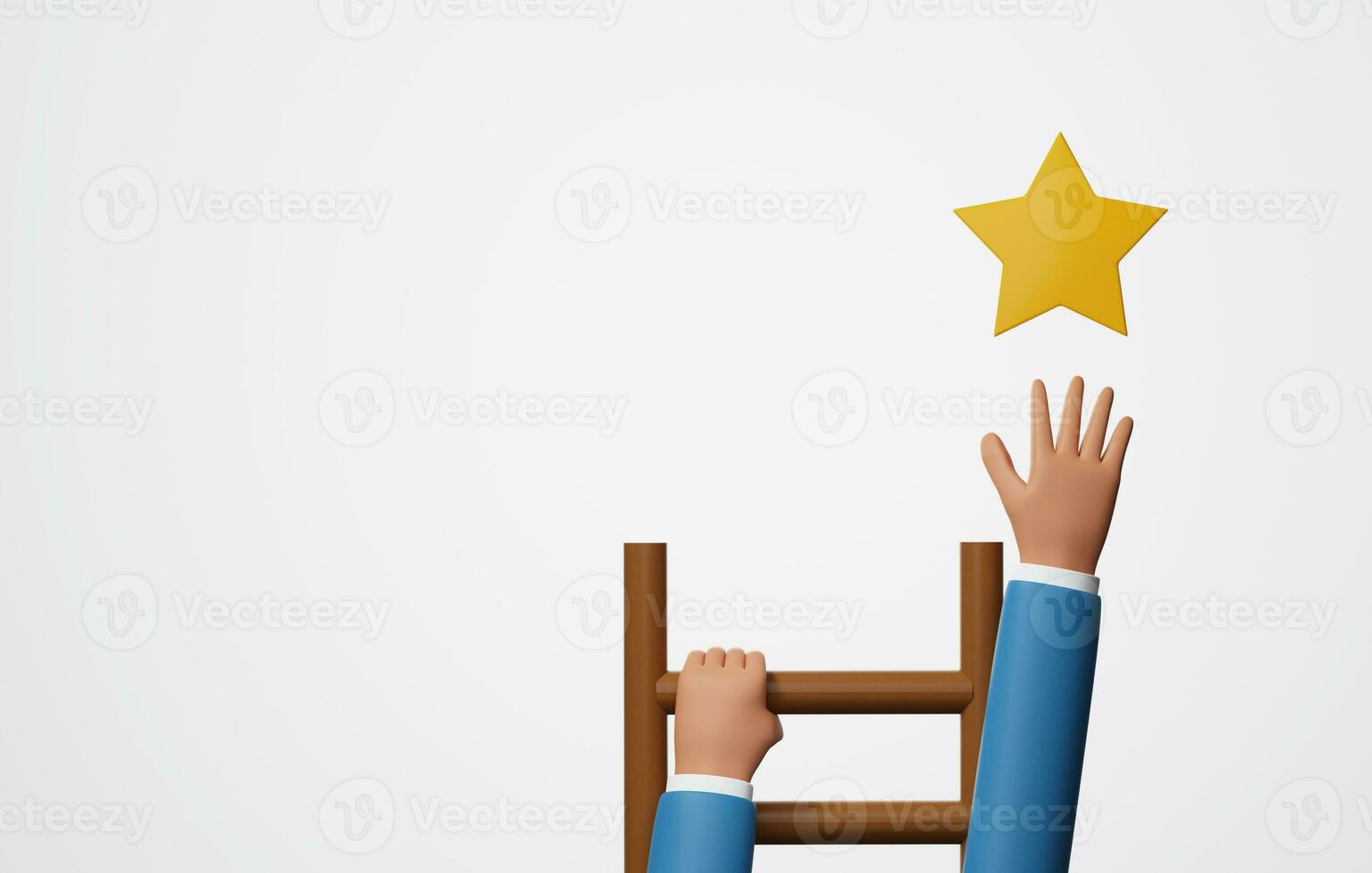Businessman climb up ladder steps to success or outstanding employee position reward and motivation concepts. 3d rendering, 3d illustration photo