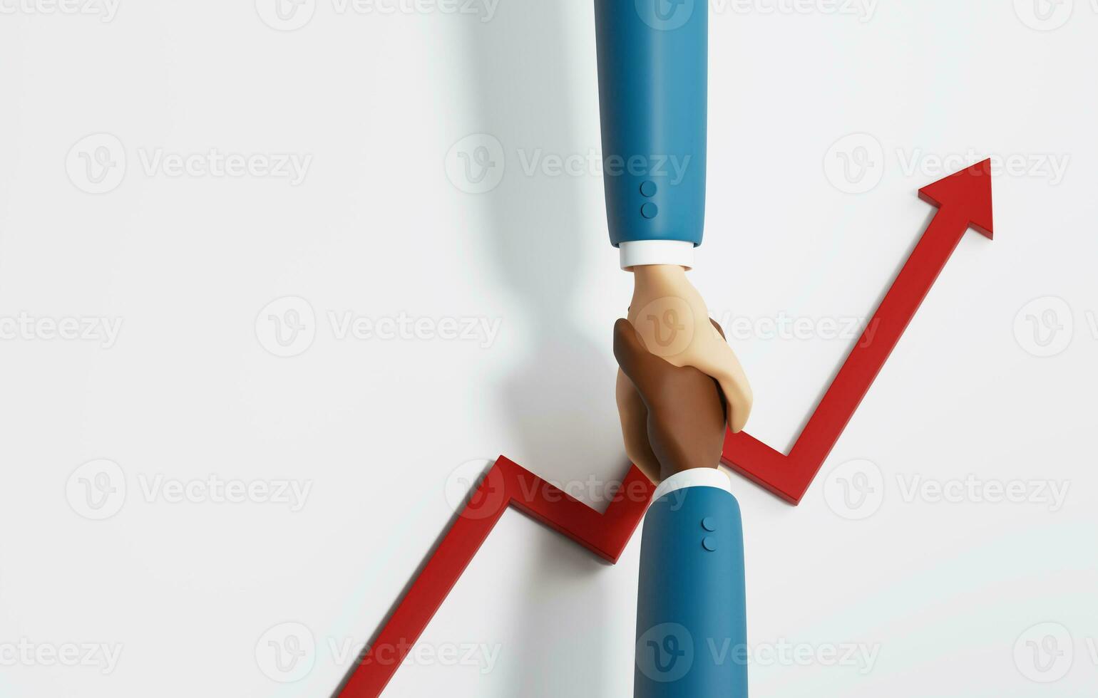 Close-up of businessman handshake business cooperation agreement with growing arrow growth. 3d rendering, 3d illustration photo