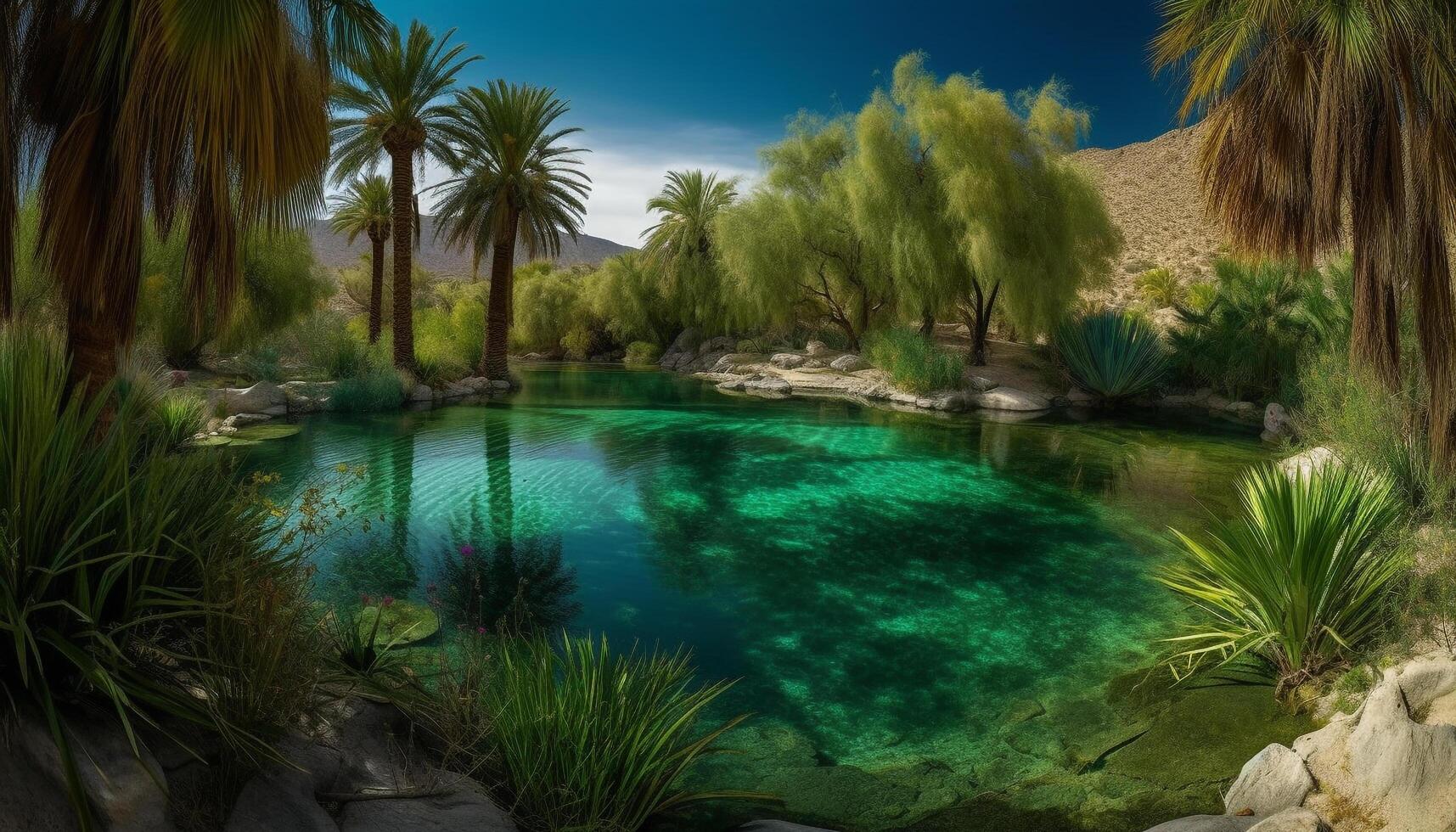 Tranquil tropical reflection, beach paradise heaven on earth generated by AI photo