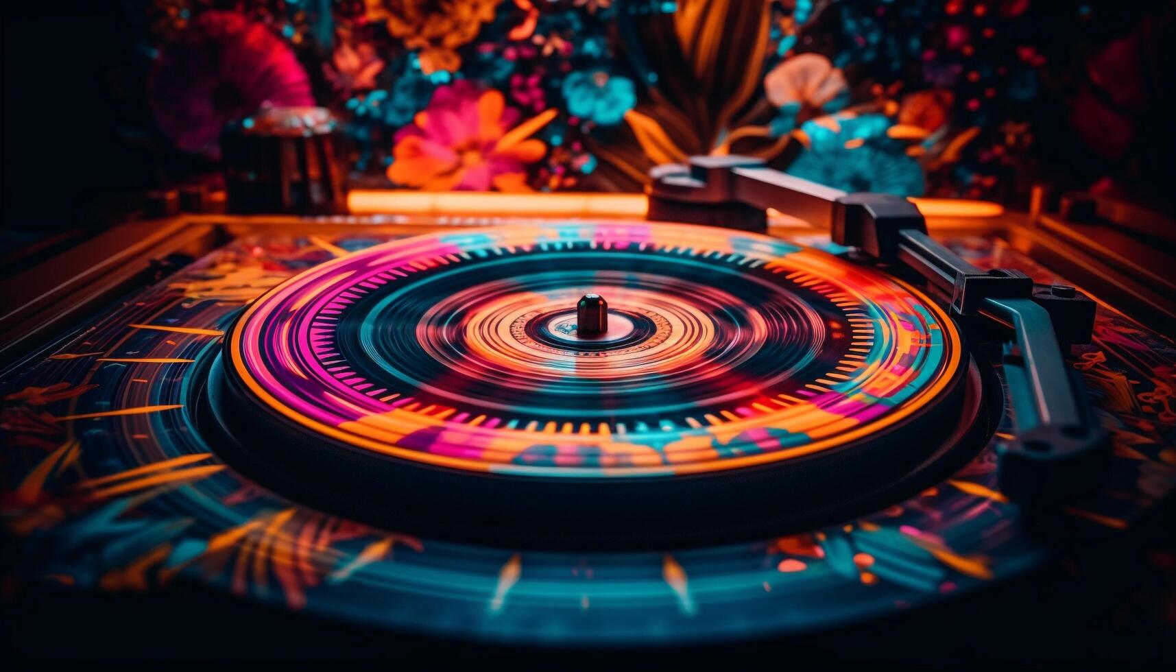 Spinning circle of blue, DJ turntable flame generated by AI photo