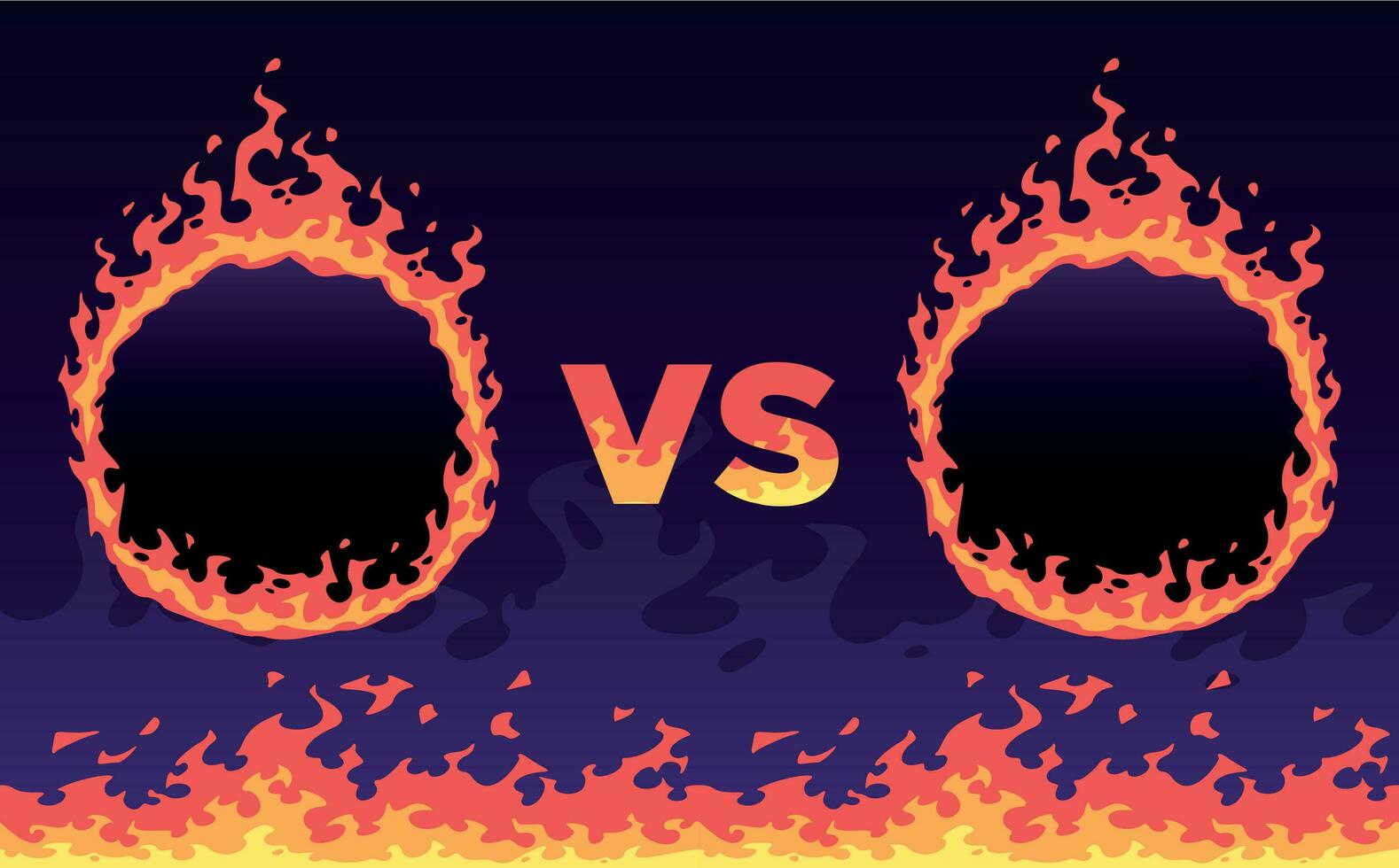 Fire versus frame. Sport challenges battle, flaming VS banner and fire flame frames vector illustration. Competitive confrontation, championship match title screen design with copyspace