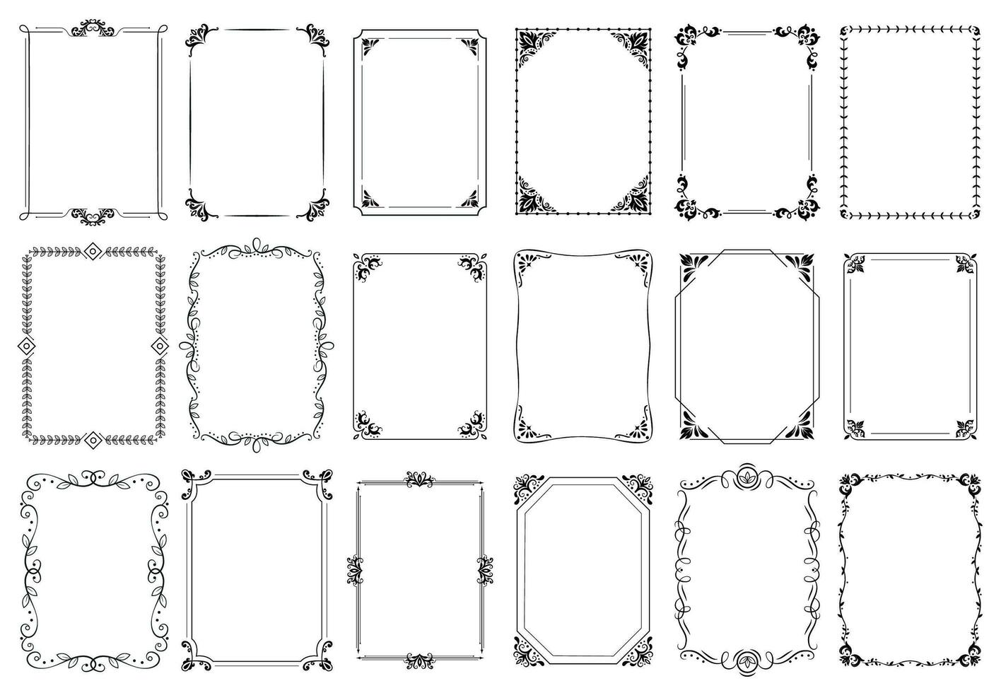 Decorative frames. Retro ornamental frame, vintage rectangle ornaments and ornate border vector set