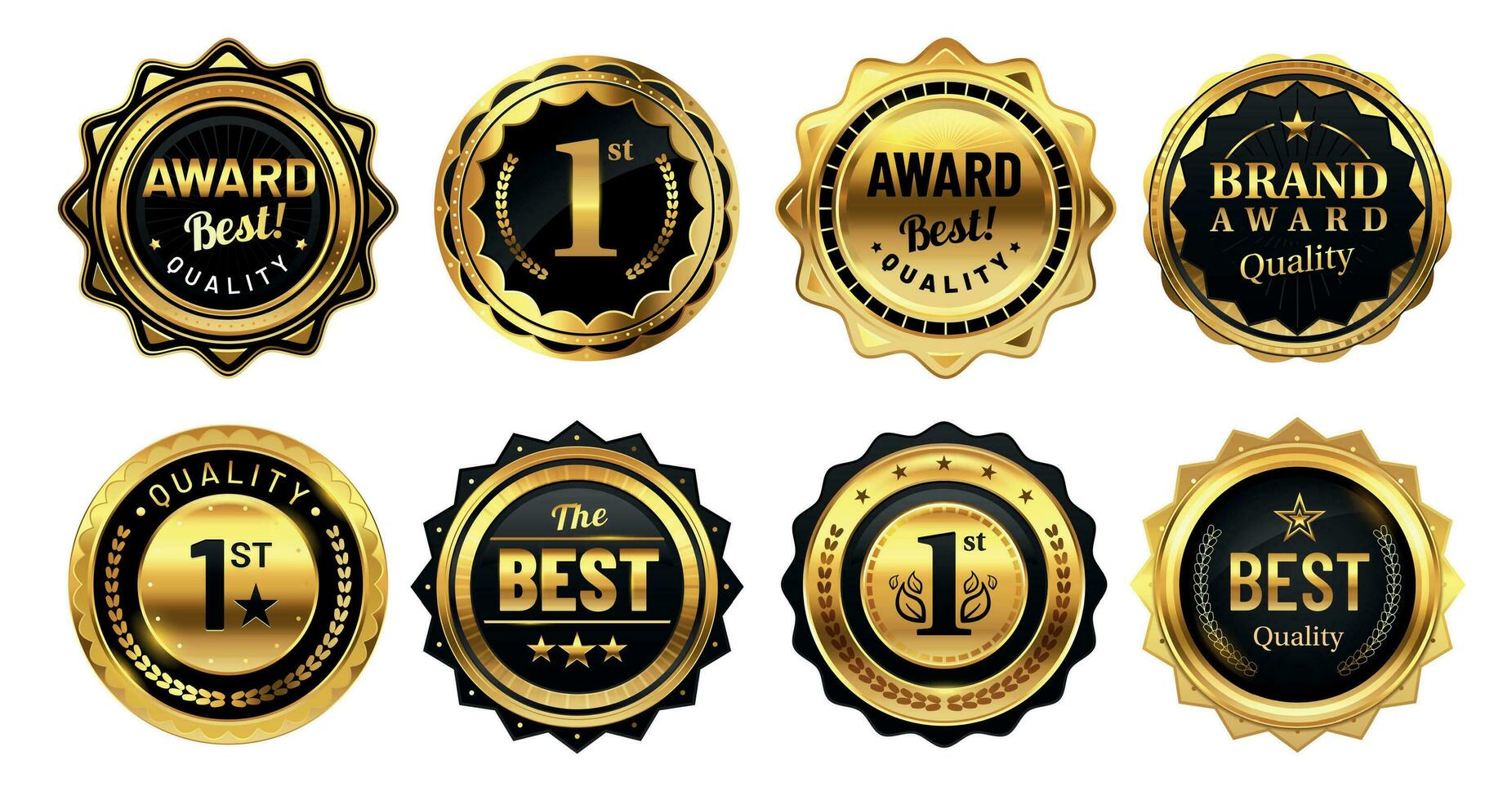 Golden badges, premium quality emblems, luxury seal labels