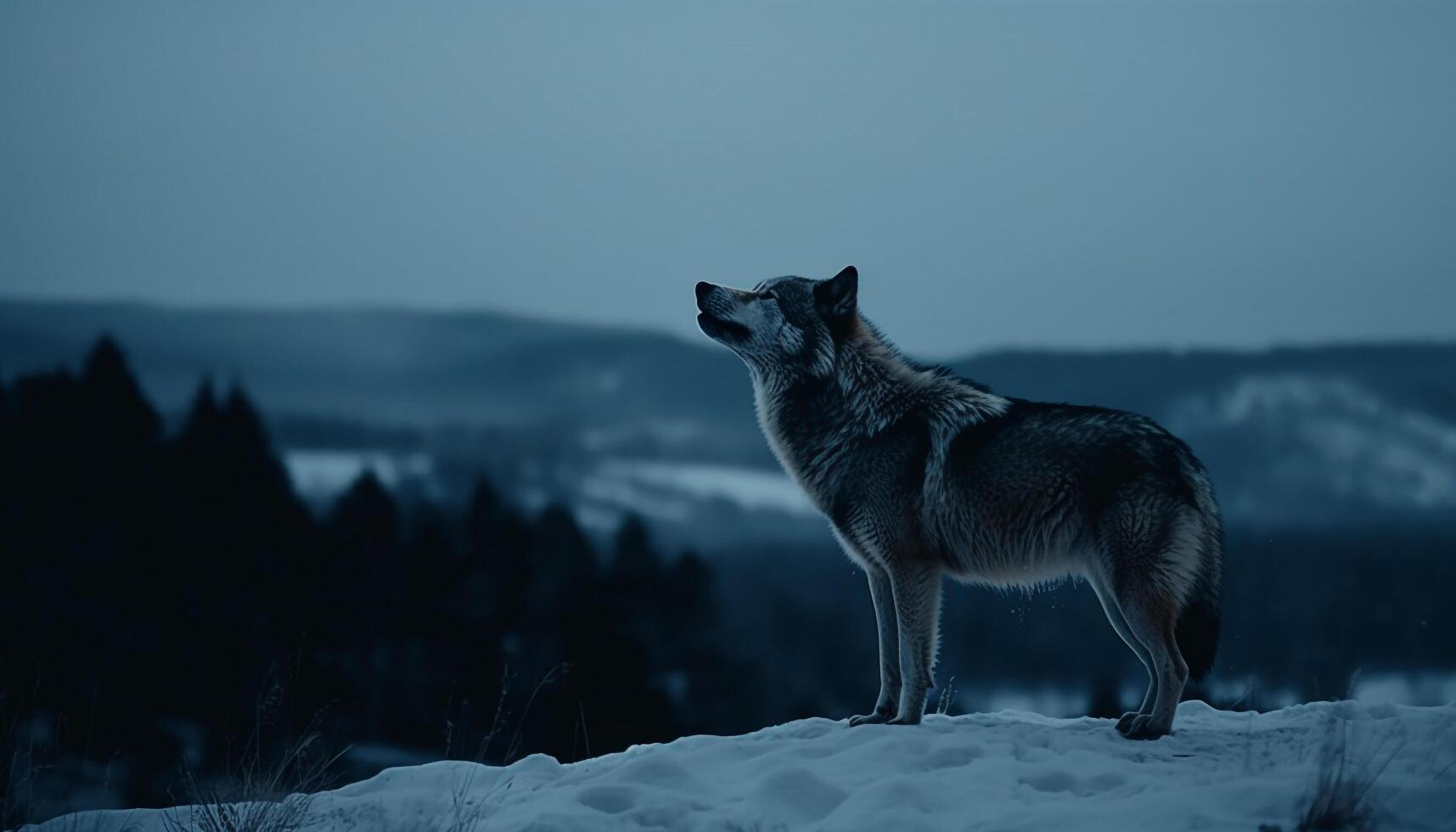 majestuoso gris lobo caminando mediante invierno desierto clamoroso generado por ai foto