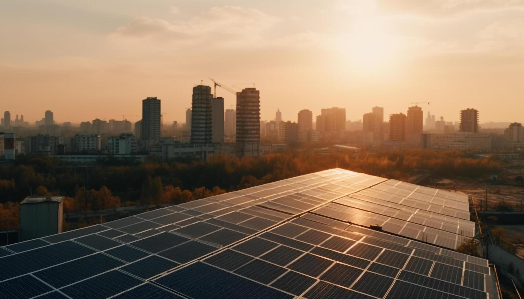 Futuristic cityscape powered by solar energy innovations generated by AI photo