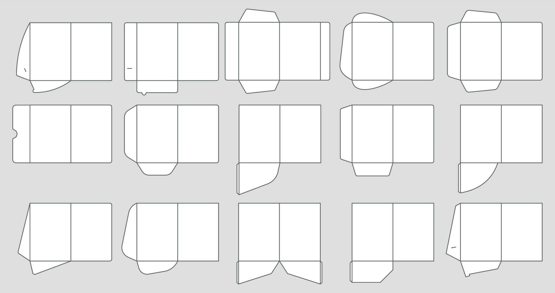 Papers pocket folder templates. Document folders cutting template, A4 paper folder vector set