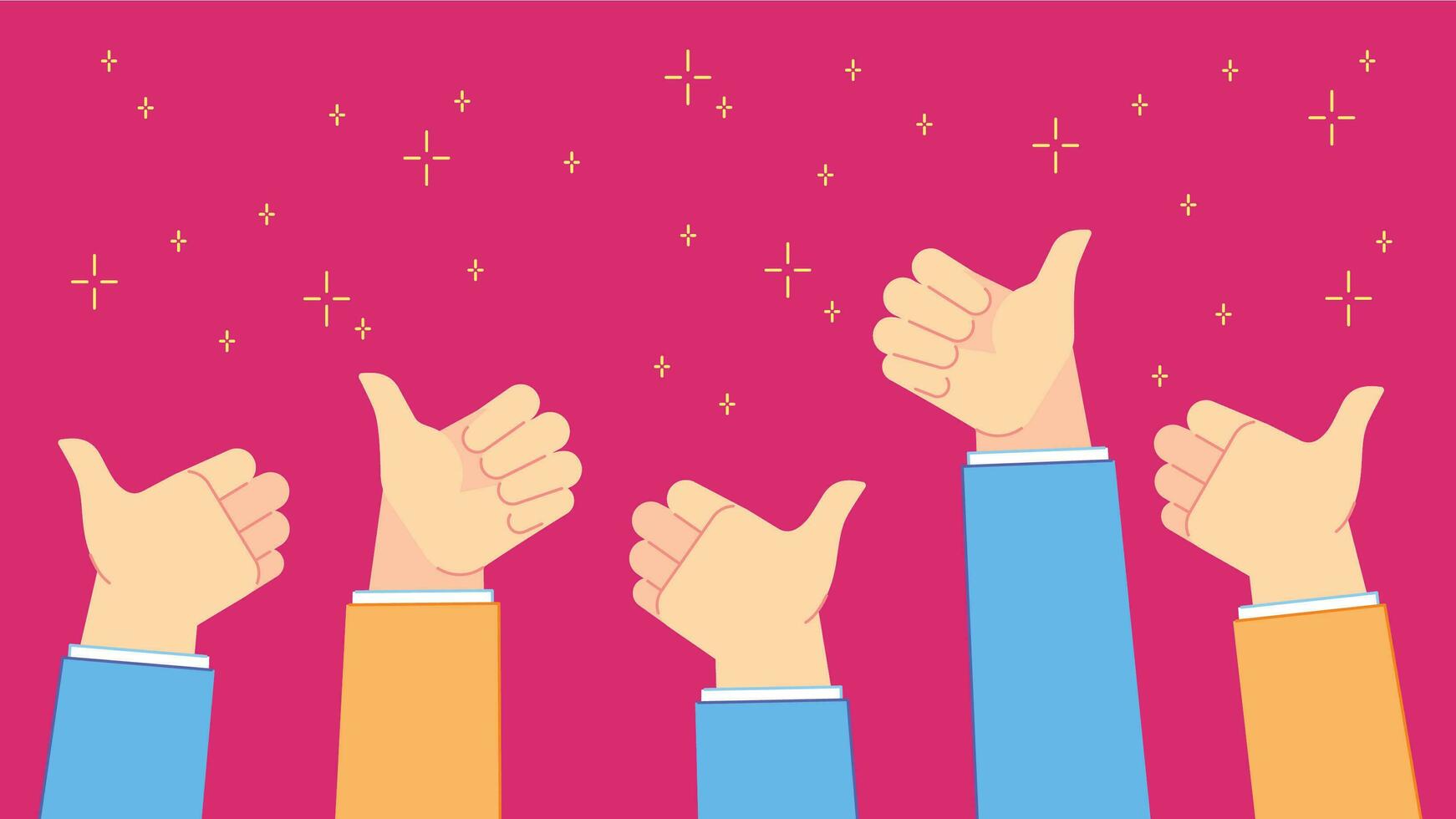 Thumb up feedback. Successful office people with thumbs up hand gestures, teamwork and positive congratulations vector illustration