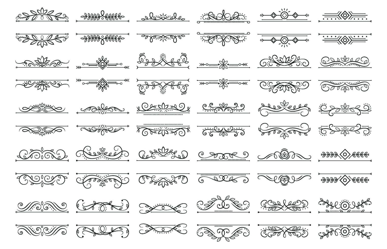 Vintage calligraphic dividers. Ornate swirl divider, ornamental curls frames and ornate decor frame template vector set