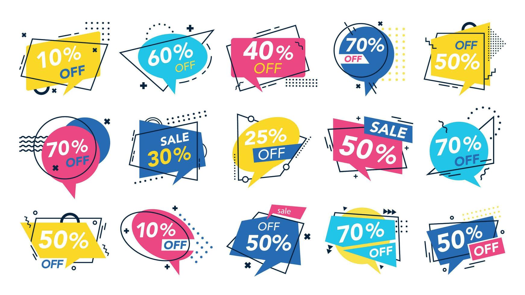 Modern special offer badge. Discount badges, store saving brochure and percentage off deal voucher label vector set