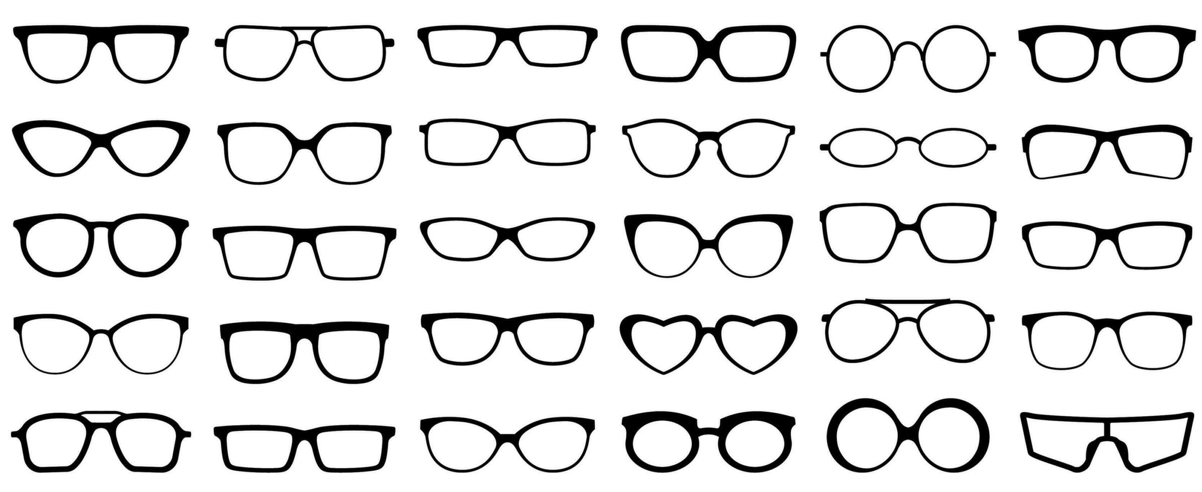 Glasses silhouette. Retro glasses, eye health eyewear and rim sunglasses silhouettes vector set