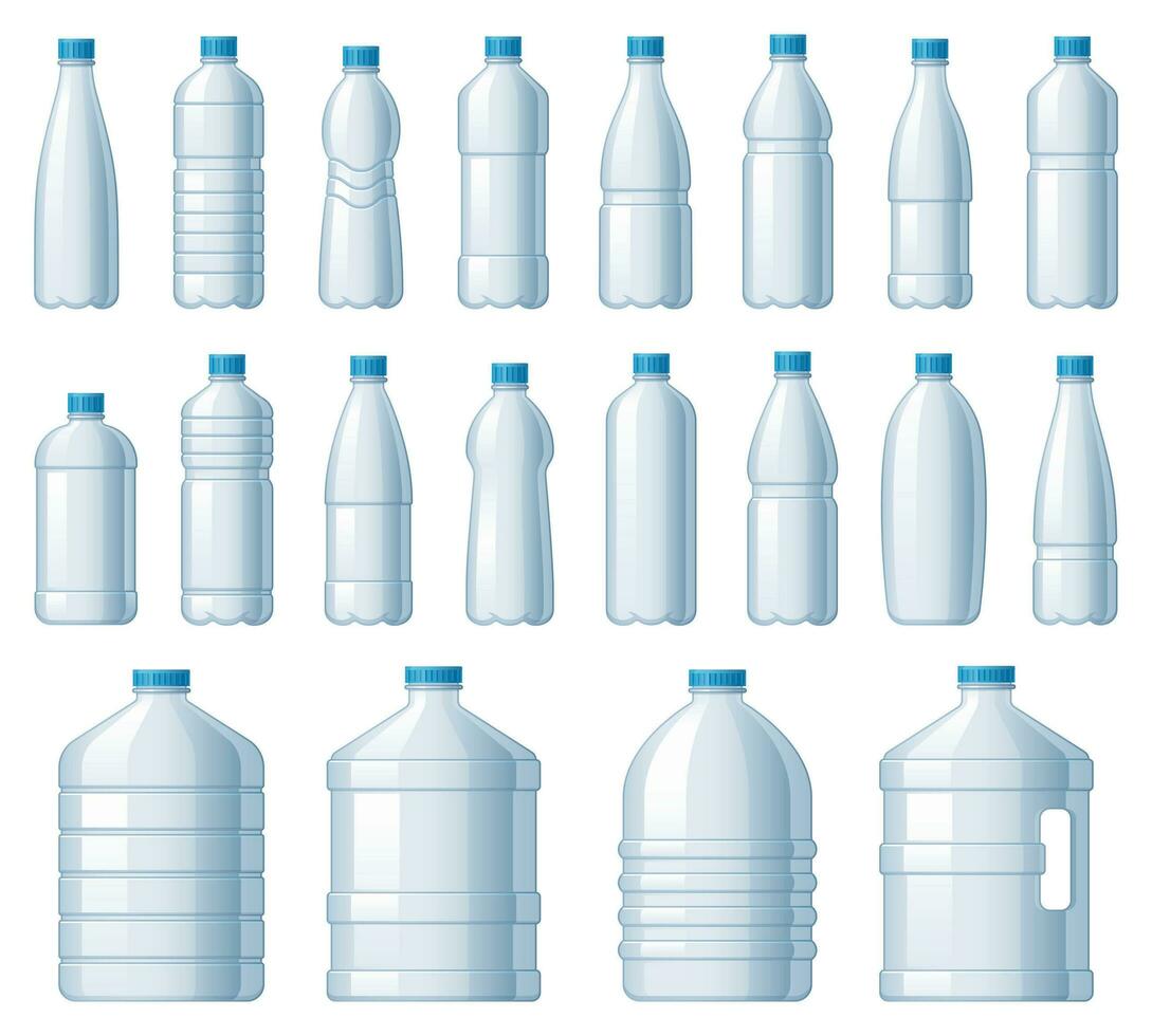 Premium Vector  Cartoon plastic bottles with water. drinks packages, pet  containers for beverage, juice or soda. blue packaging for mineral water  vector set. illustration container water or bottle plastic with liquid