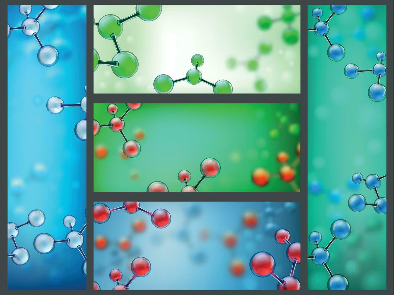 resumen moléculas pancartas Ciencias célula investigación, química moléculas y molecular estructura bandera vector ilustración conjunto