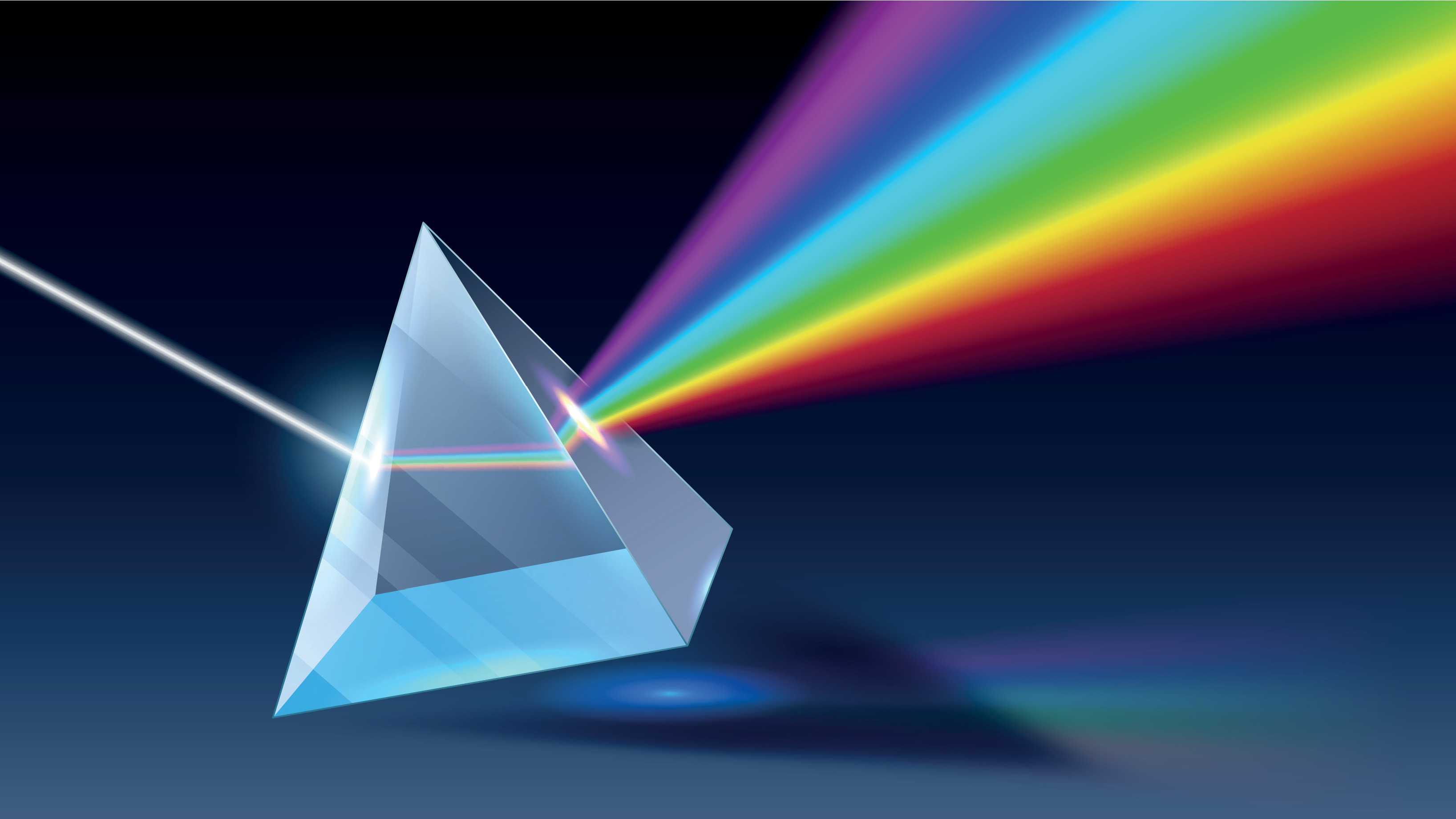 Realistic prism. Light dispersion, rainbow spectrum and optical effect ...