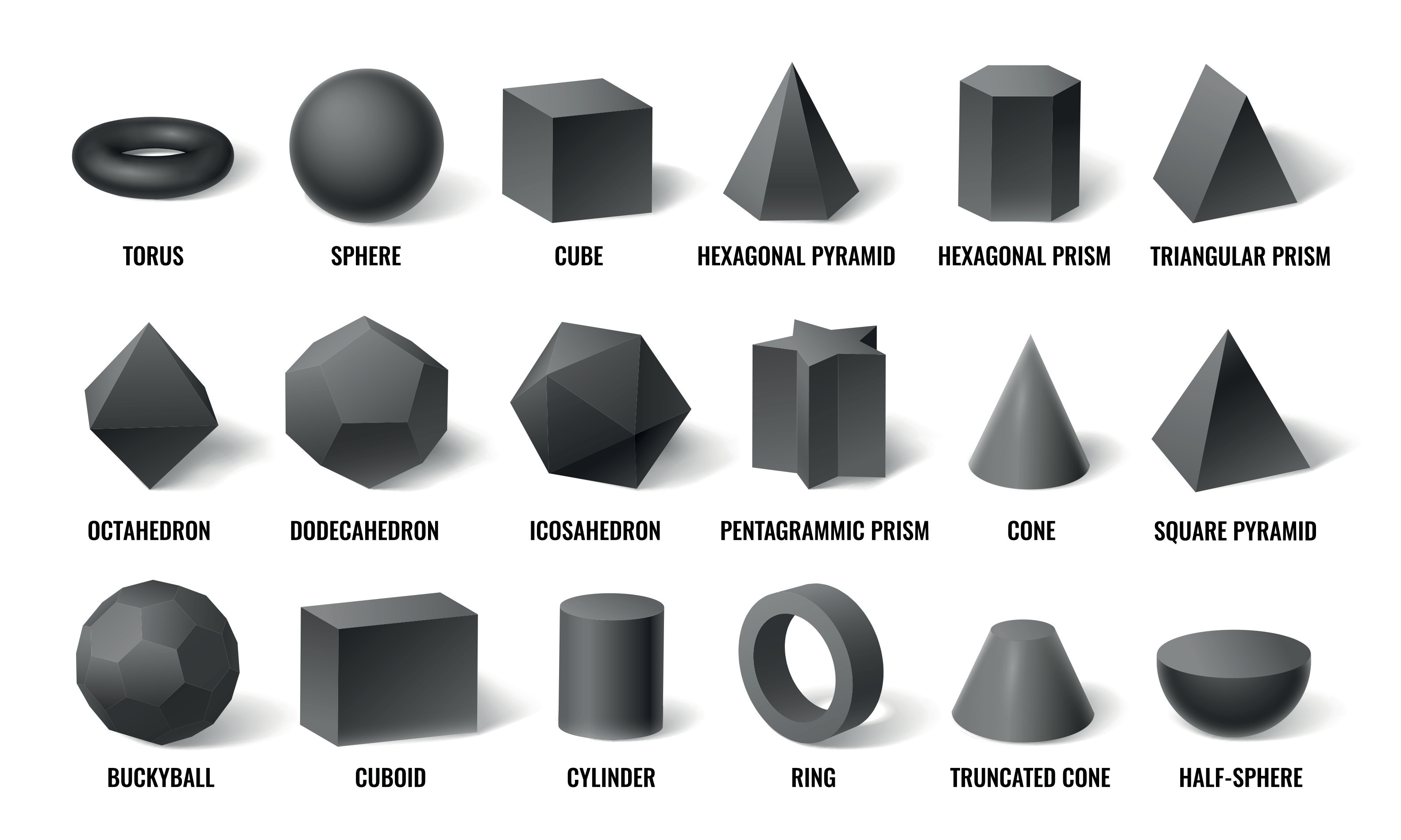 Realistic 3d basic shapes. Sphere shape with shadow, cube geometry and ...