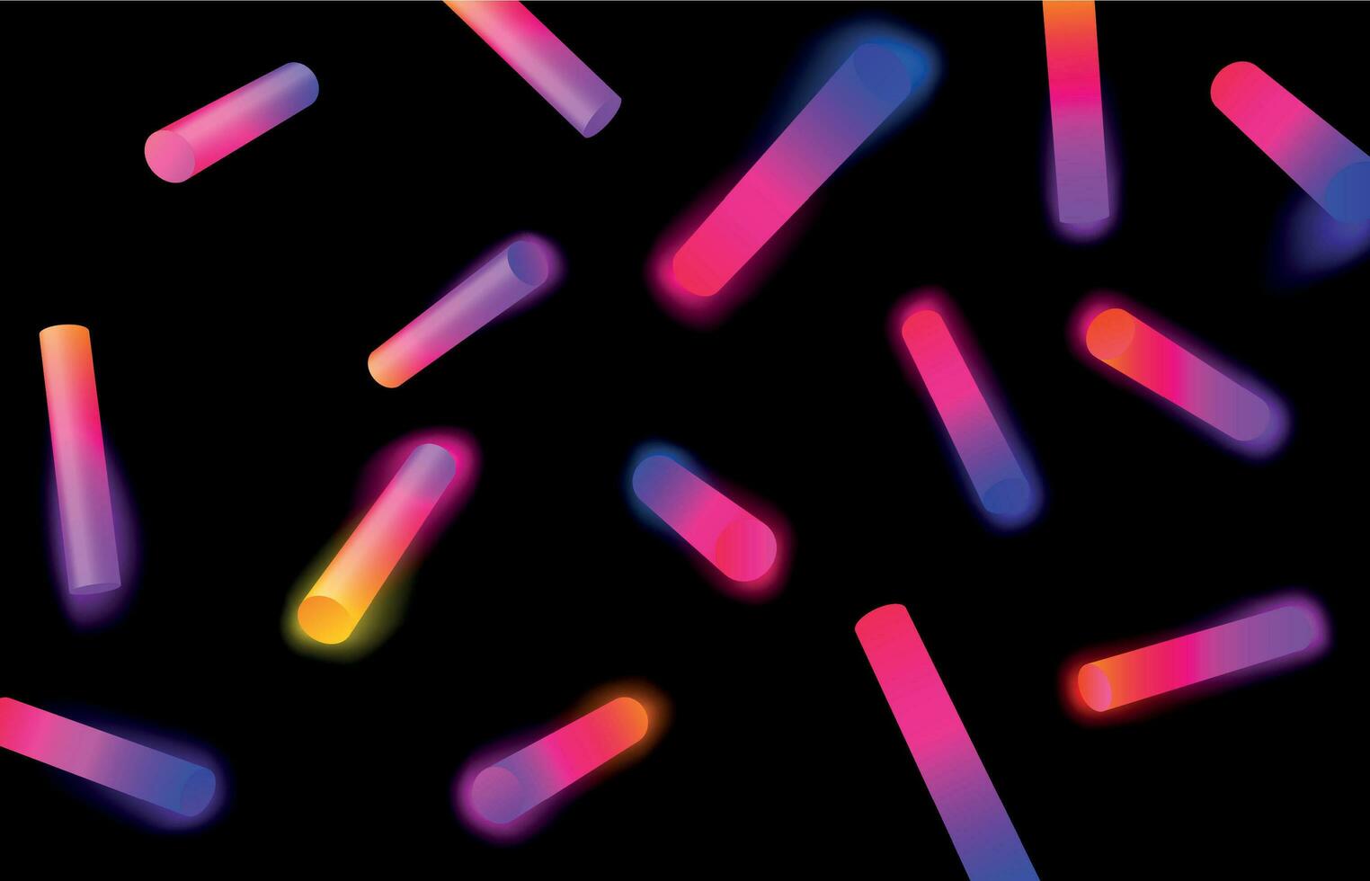Abstract geometric shapes with gradients. Neon cylinder shape, colorful glowed 3D objects and neon stick lamps vector background illustration