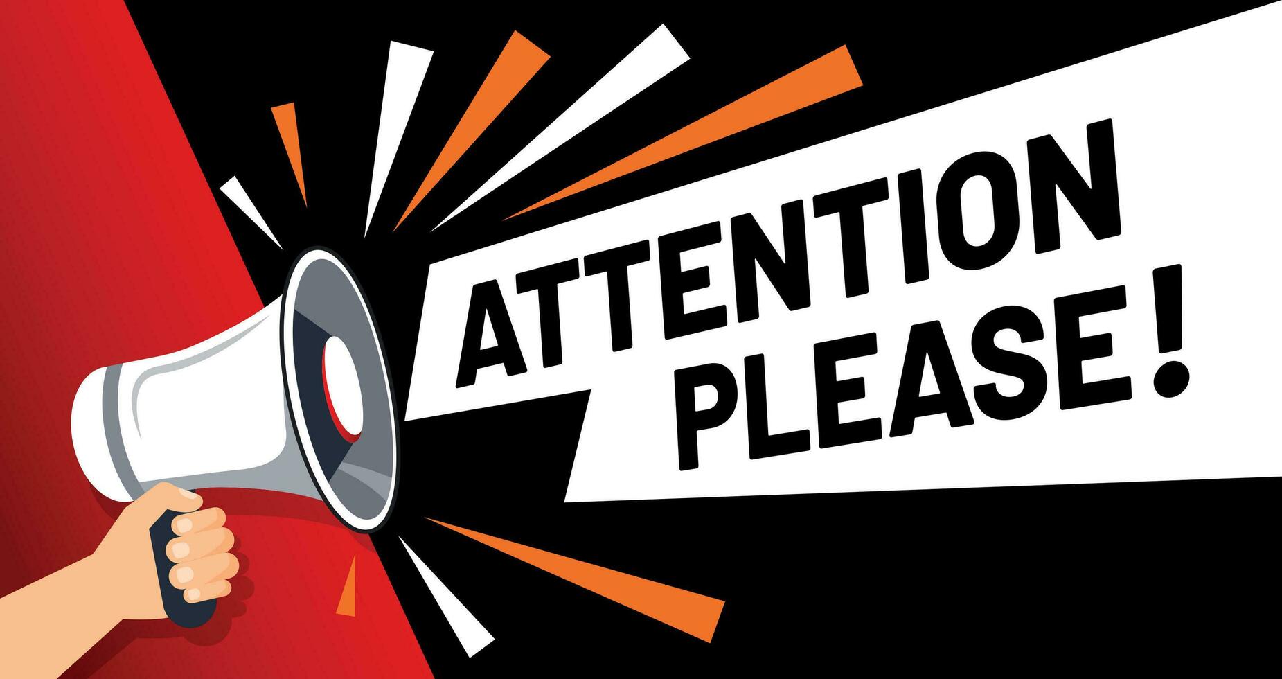 Important message attention please banner. Priority advice, paying attention and megaphone in hand vector illustration