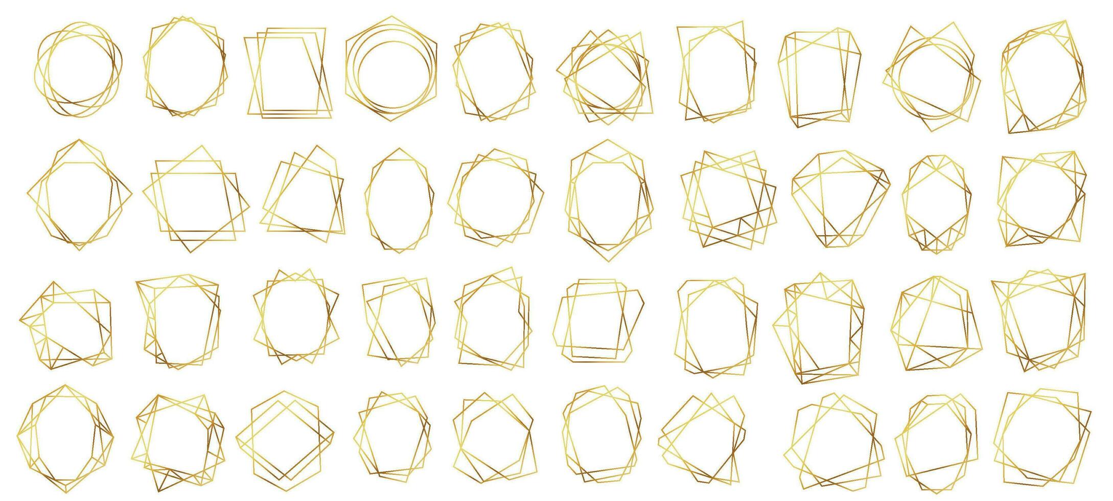 Golden geometric frames. Abstract geometrical frame, gold art deco poster or luxury wedding invitation frames vector set
