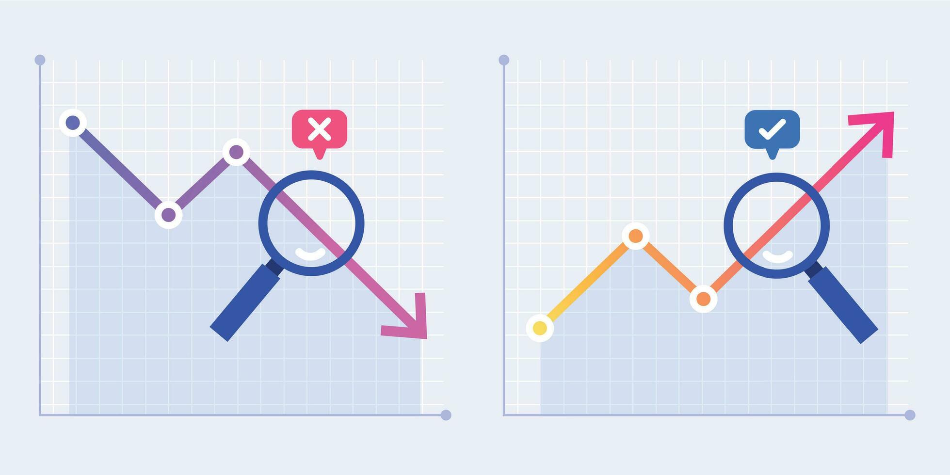 Crisis and growth analytics. Business analyst, financial stabilization and sales arrow graph prediction flat vector illustration