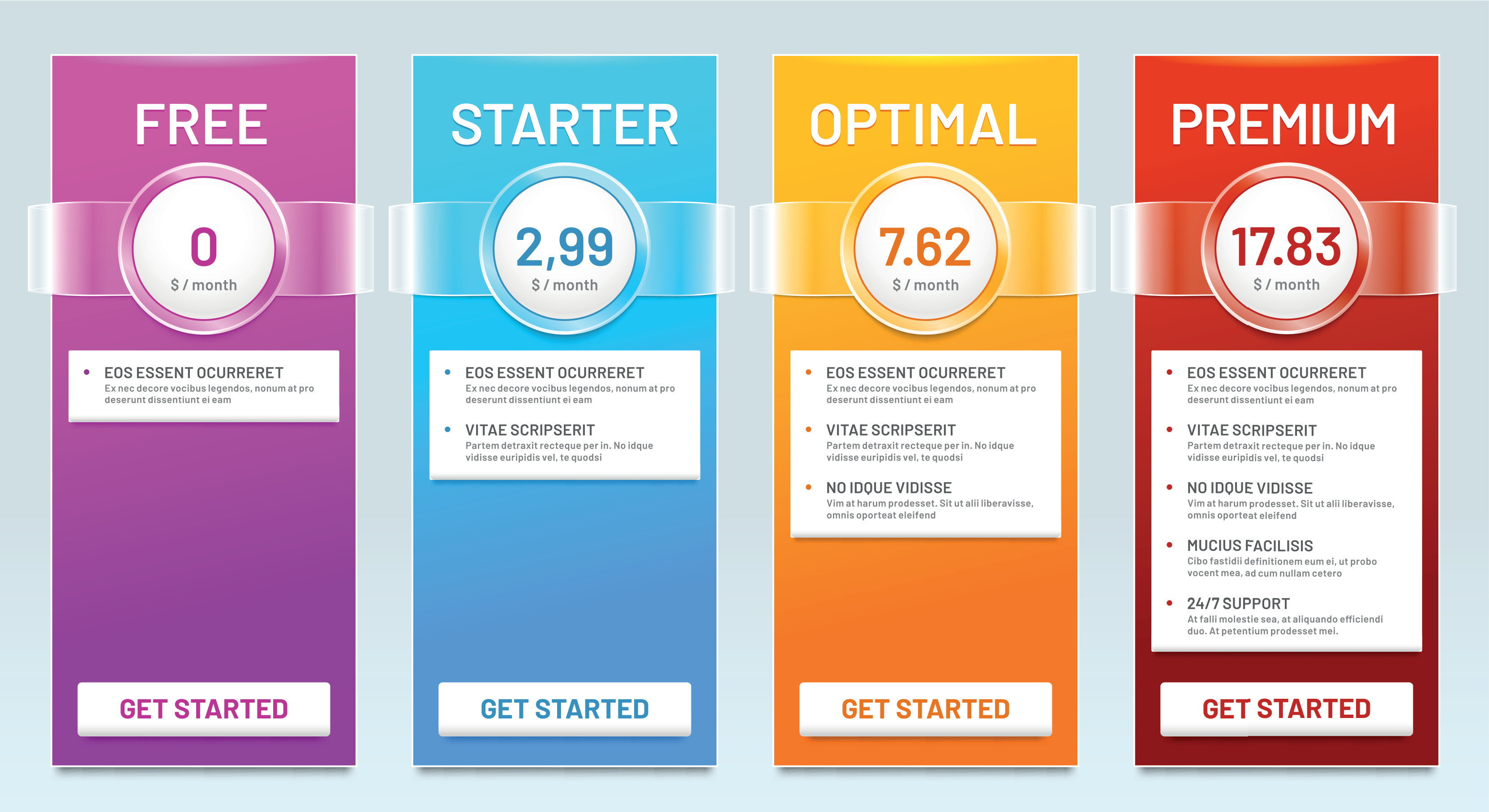 Tariff comparison list. Tariffs plans, price banners and choice prices