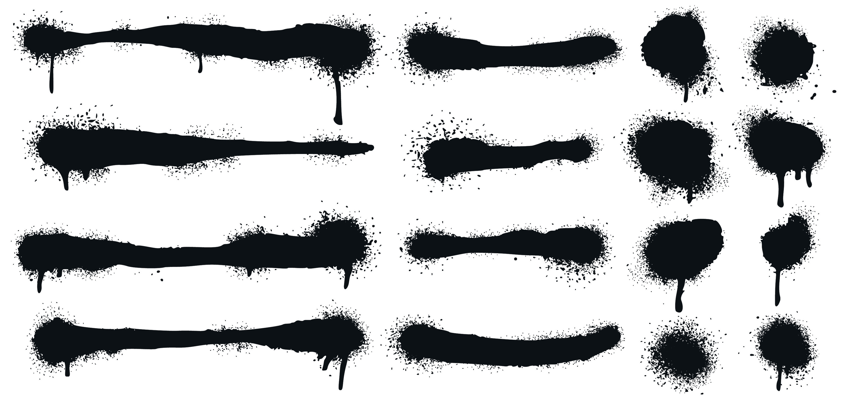 Spray painted lines and grunge dots. Paint splatter circle shapes, graffiti drawing strokes and