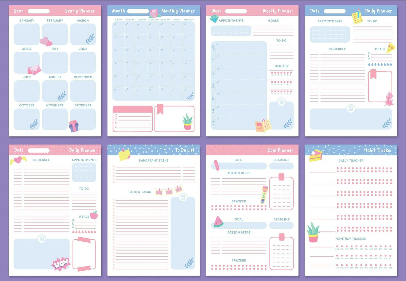 Set with cute stickers for daily planner and scheduler 5172366 Vector Art  at Vecteezy