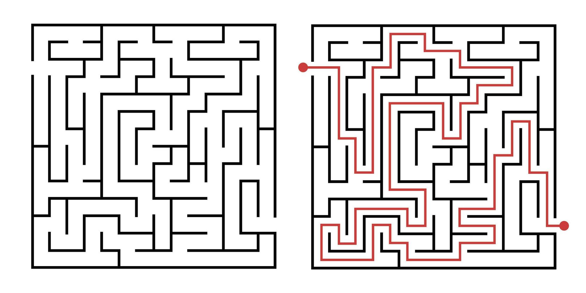 Labyrinth game way. Square maze, simple logic game with labyrinths way vector illustration