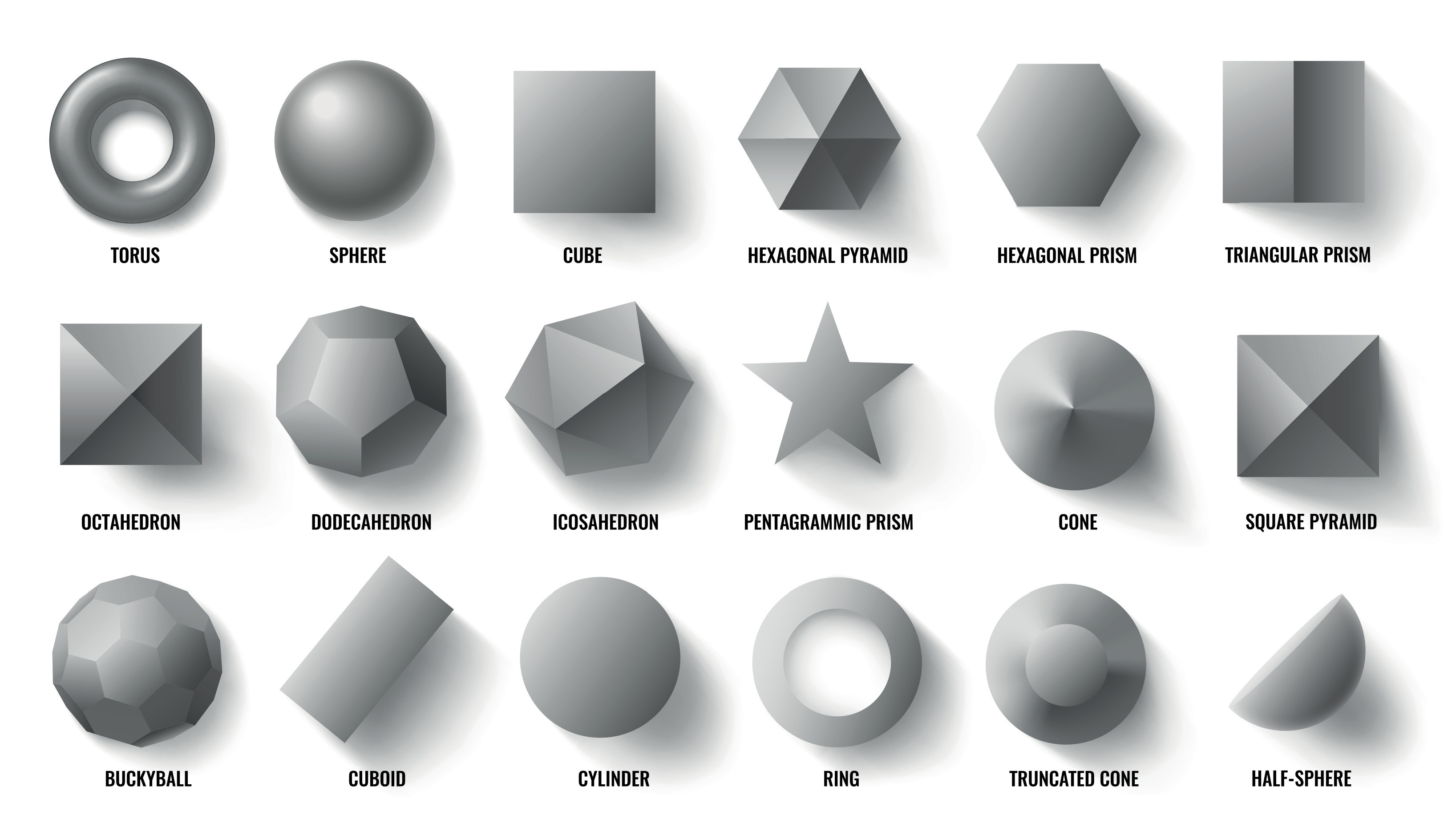 Basic 3d shapes top view. Realistic pyramid shape, geometric