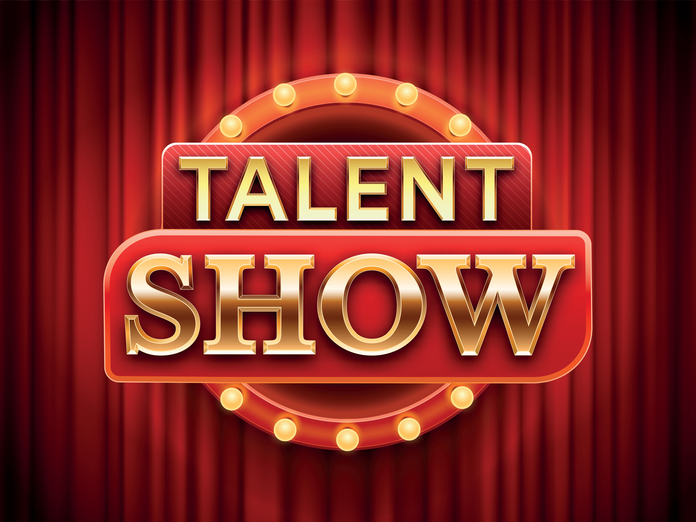 Talent Show Sign Talented Stage Banner Snows Scene Red Curtains And 