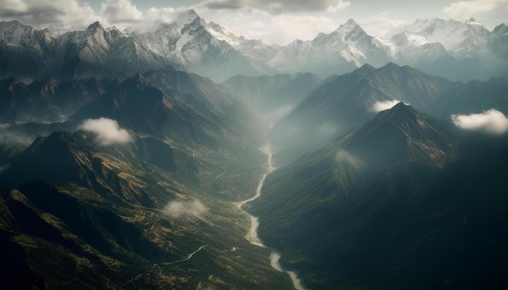 majestuoso montaña cima, alto arriba en cielo generado por ai foto