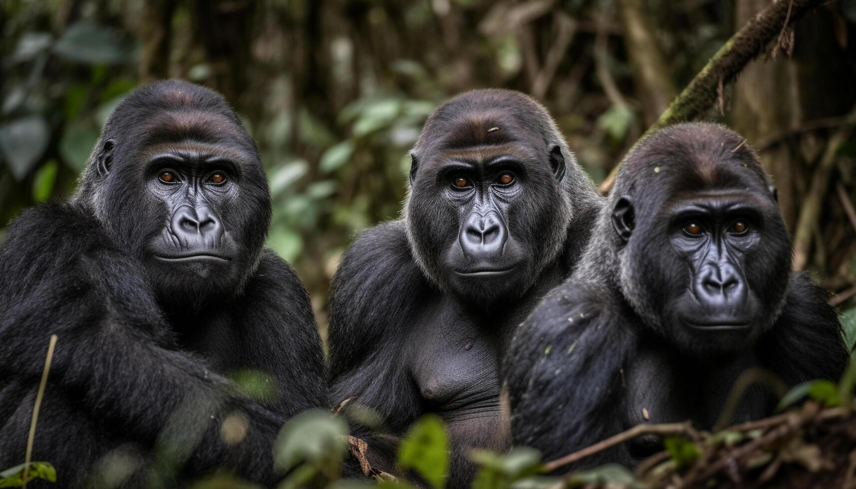 Black macaque staring in tropical rainforest wilderness area photo