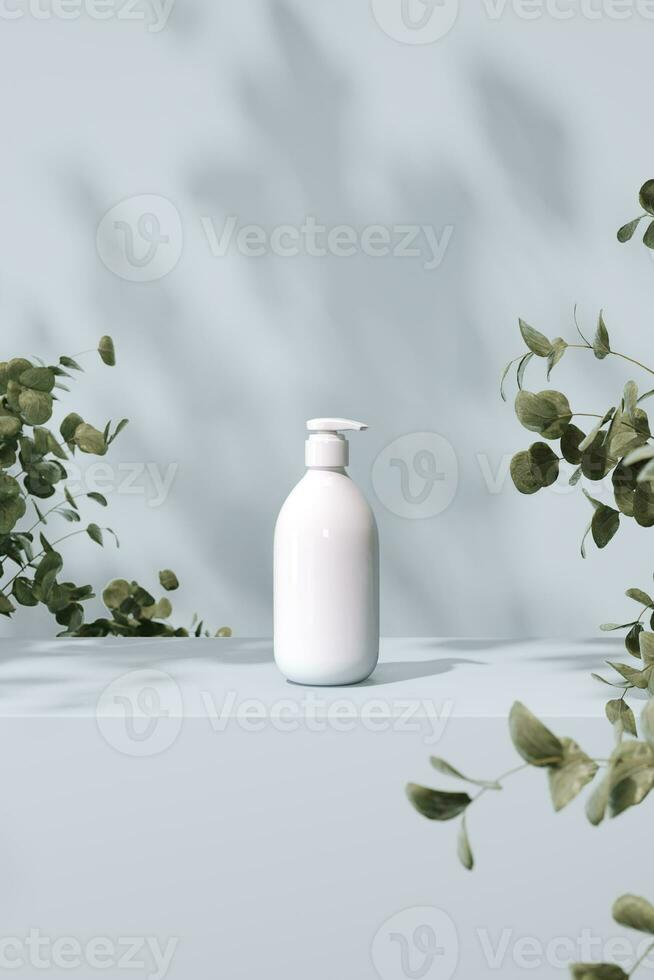 3D rendering Mock up greenery podium for product design, minimal display. shadow overlay. photo