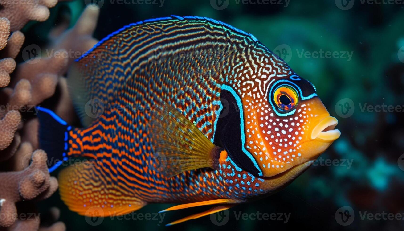 Vibrant clown fish in coral reef paradise generated by AI photo