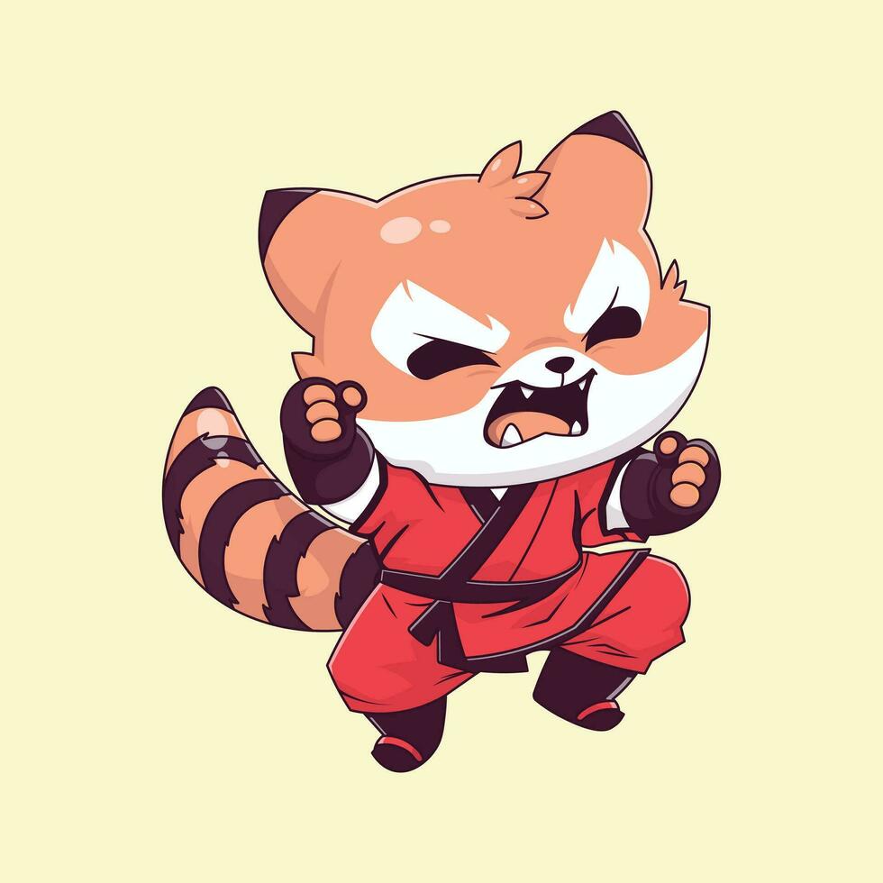 Cute red panda posing karate cartoon vector illustration