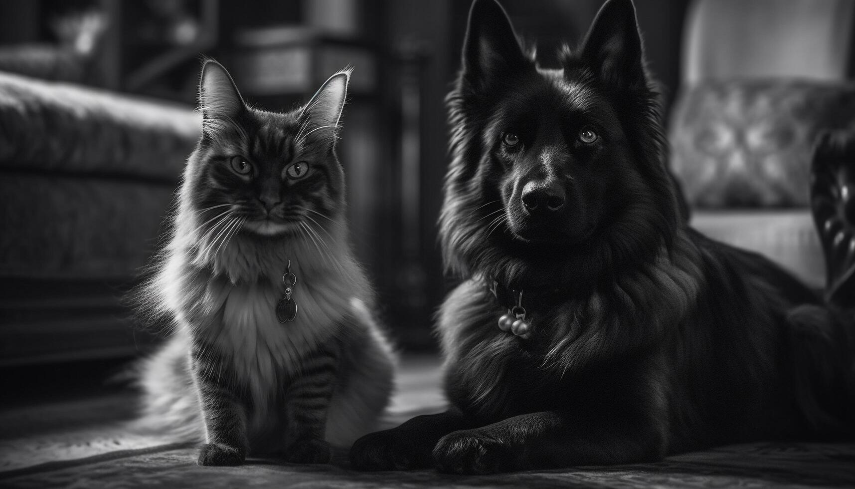 Purebred German Shepherd sitting, looking at camera indoors generated by AI photo