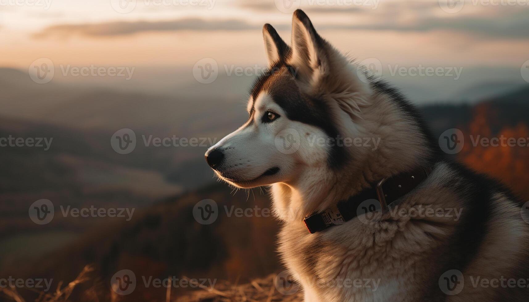 Cute puppy sitting in grass, looking away generated by AI photo