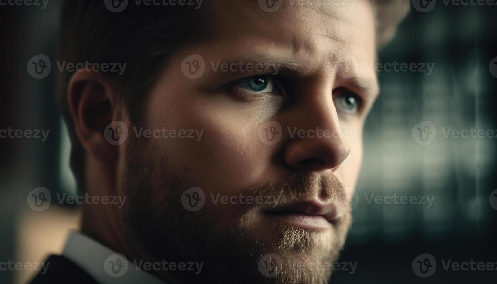 Serious businessman with beard looking at camera generated by AI photo