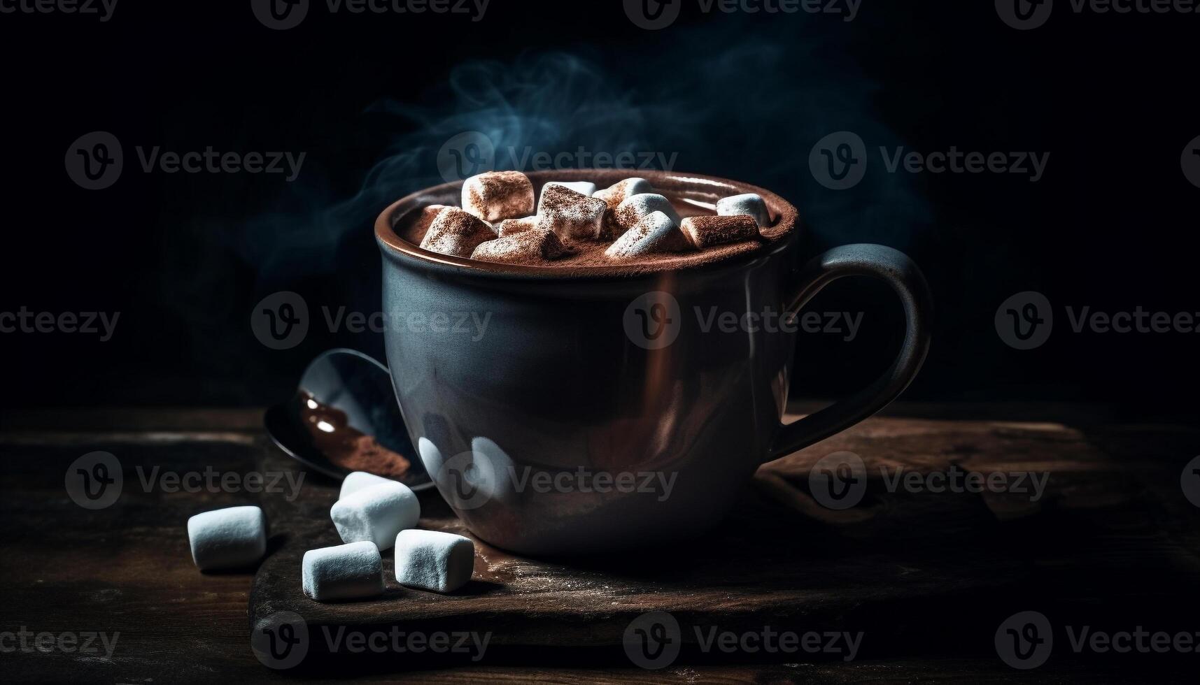 rústico café taza en de madera mesa vapores generado por ai foto