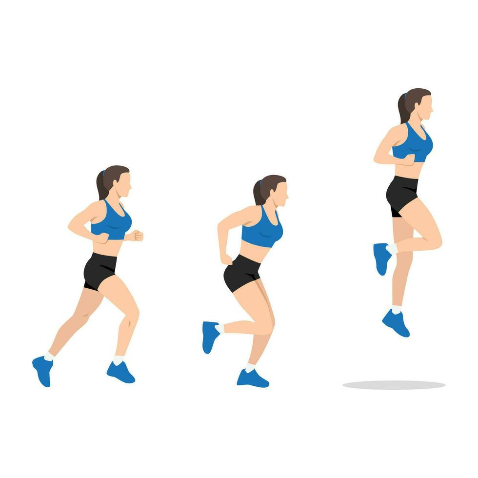 Woman doing single or one leg hops or jumps exercise. Hops or hopping exercise. vector