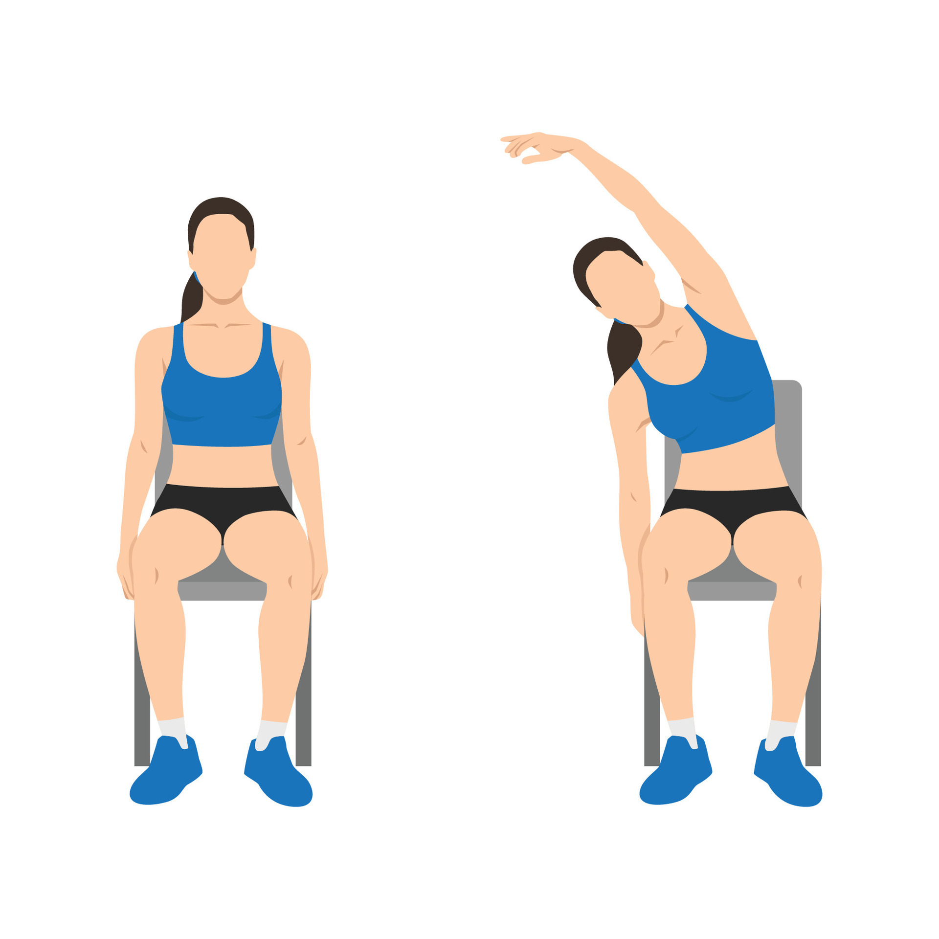 Woman doing seated side bends or lat stretch exercise. 24792811 Vector Art  at Vecteezy