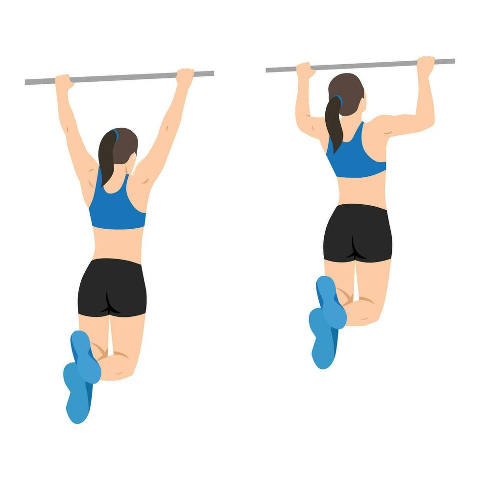 Woman doing Pull up exercise. vector
