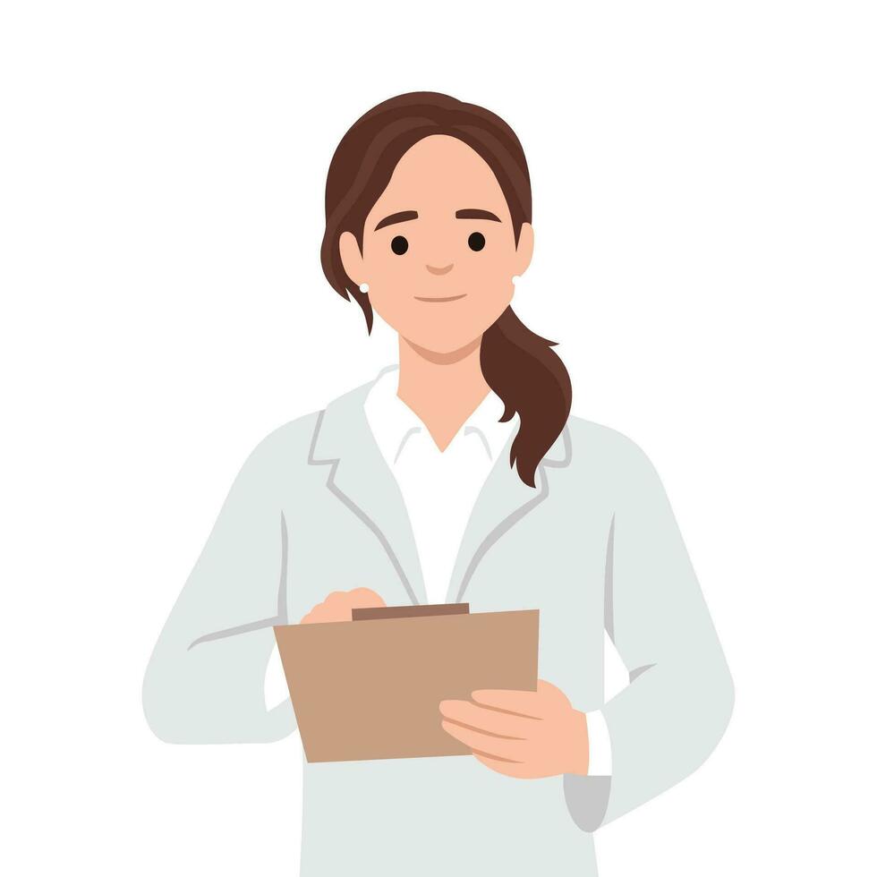 Woman writing on clip-board. vector