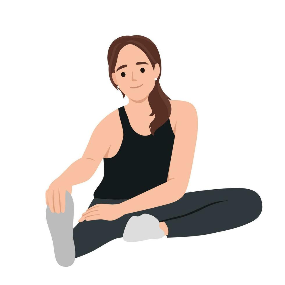 Woman sitting to cooldown stretches after exercise vector