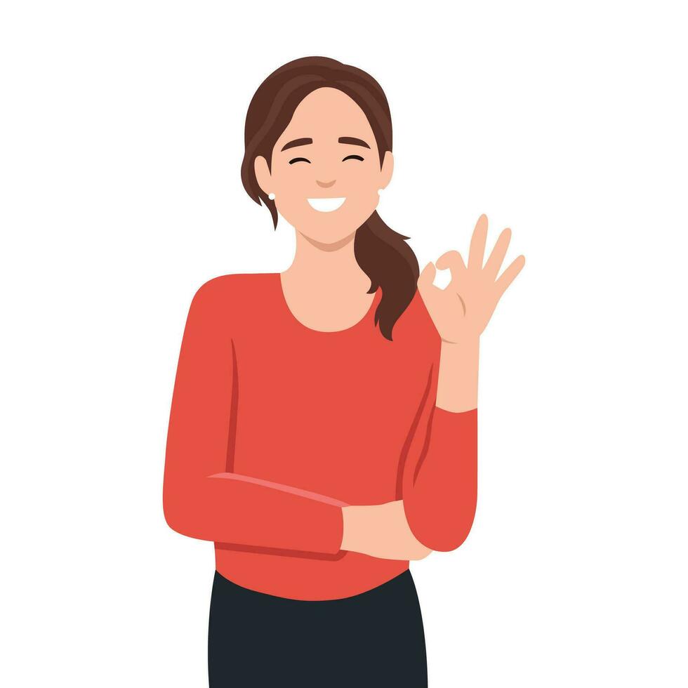 Beautiful young woman showing OK sign. vector