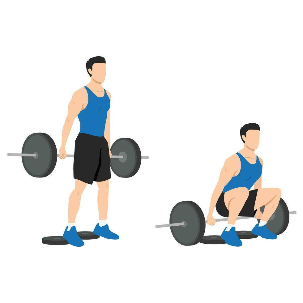 Man doing barbell hack squat with stepping on the weight plate vector
