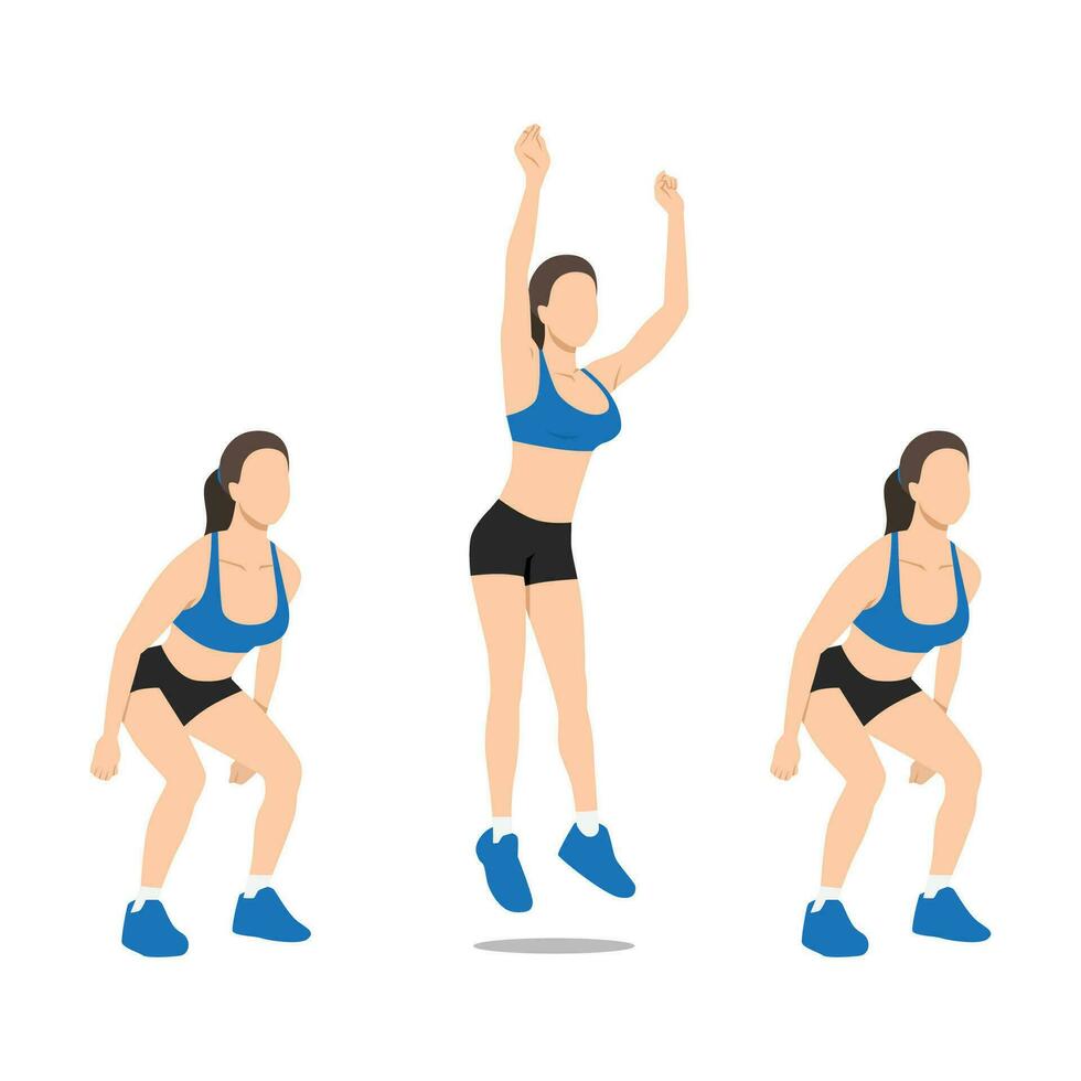 mujer haciendo lado a lado saltar ponerse en cuclillas ejercicio. vector