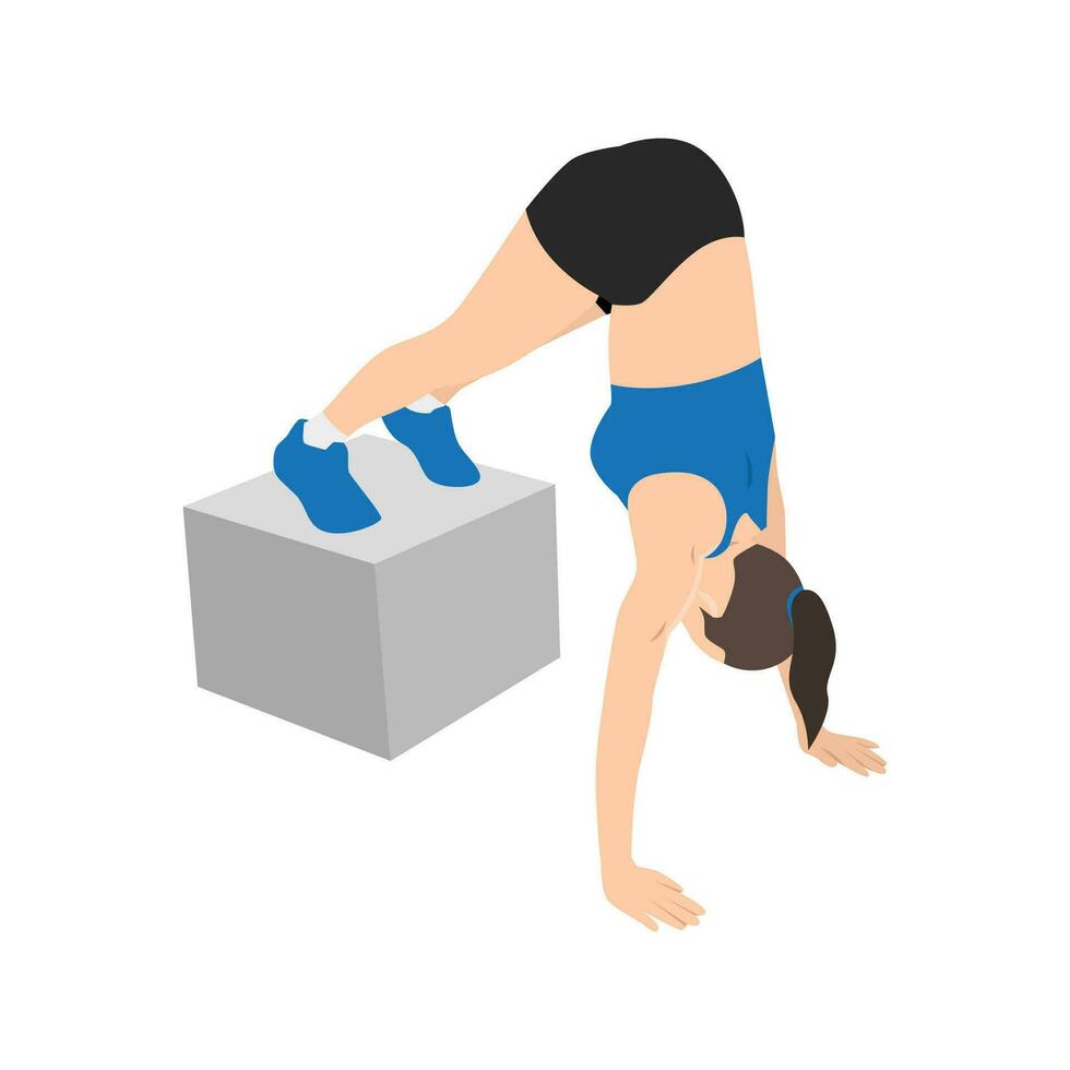 mujer haciendo caja lucio sostiene ejercicio. lucio empujar arriba con caja. vector