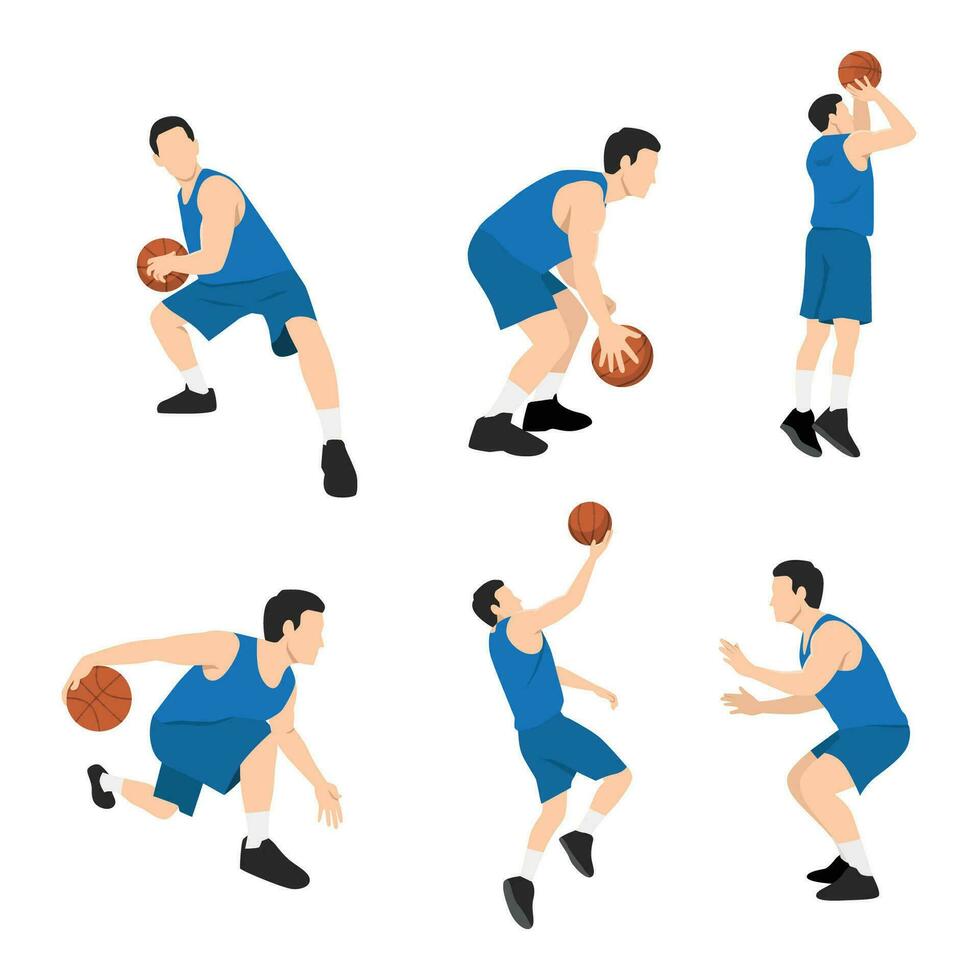 Basketball player. Group of 6 different basketball players in different playing positions. vector