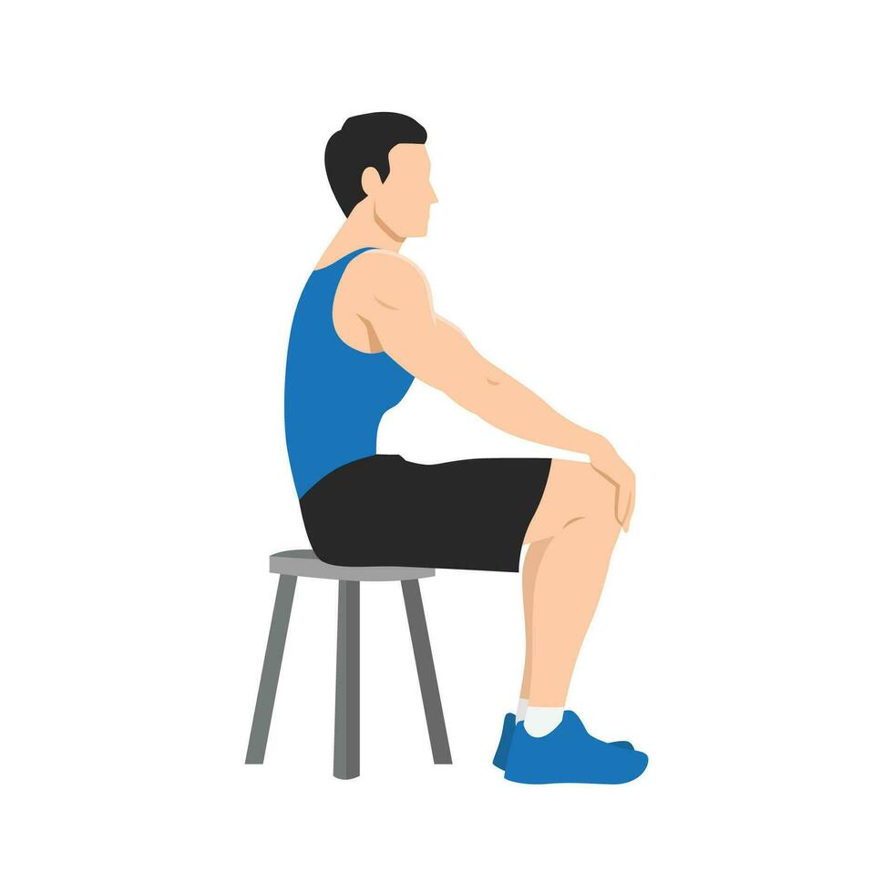Man doing Seated in self. Athlete do lotus position. Full lotus. Sitting pose. Asana in yoga. Breath holding. Sunken abdomen. vector