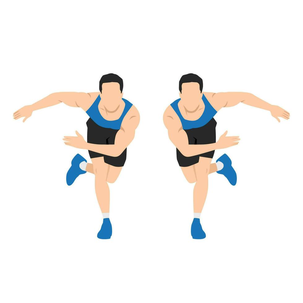 Man  doing side or lateral shuffles or hops skaters exercise. vector